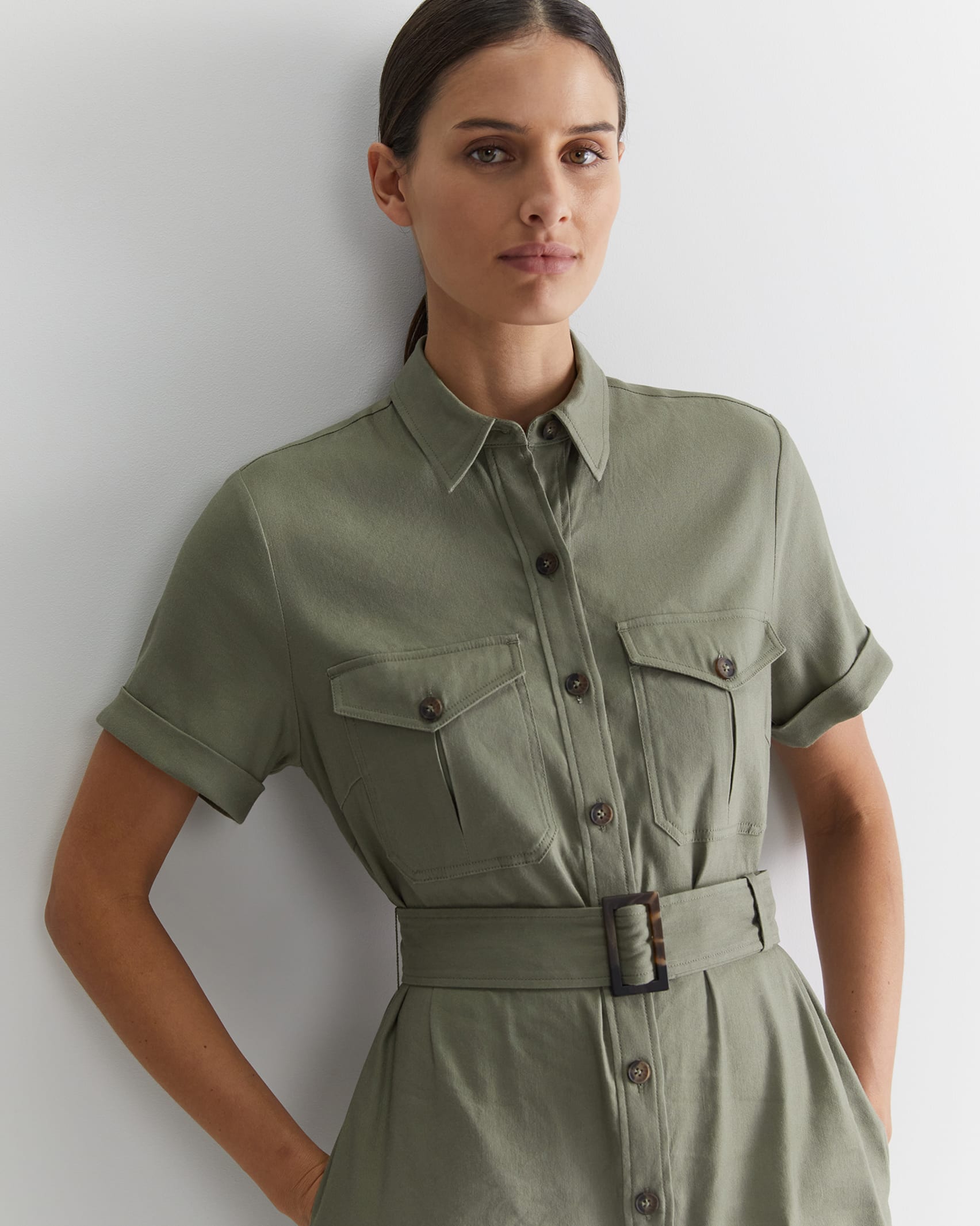 Rosa Belted Shirt Dress in Khaki Sportscraft