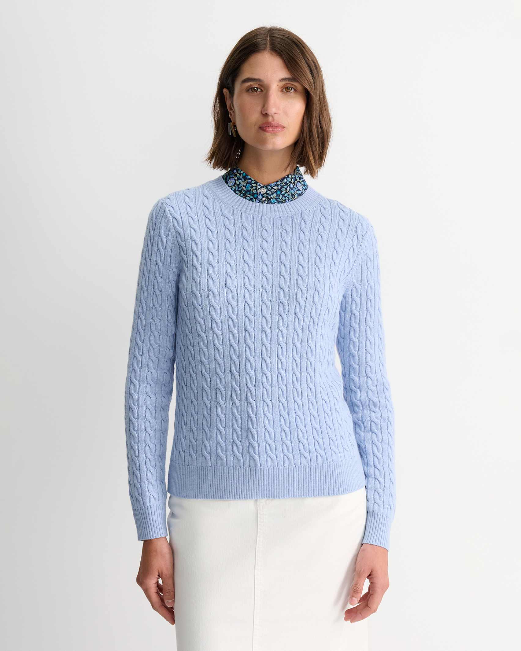 Merino Wool Baby Cable Sweater in Pale Blue Sportscraft