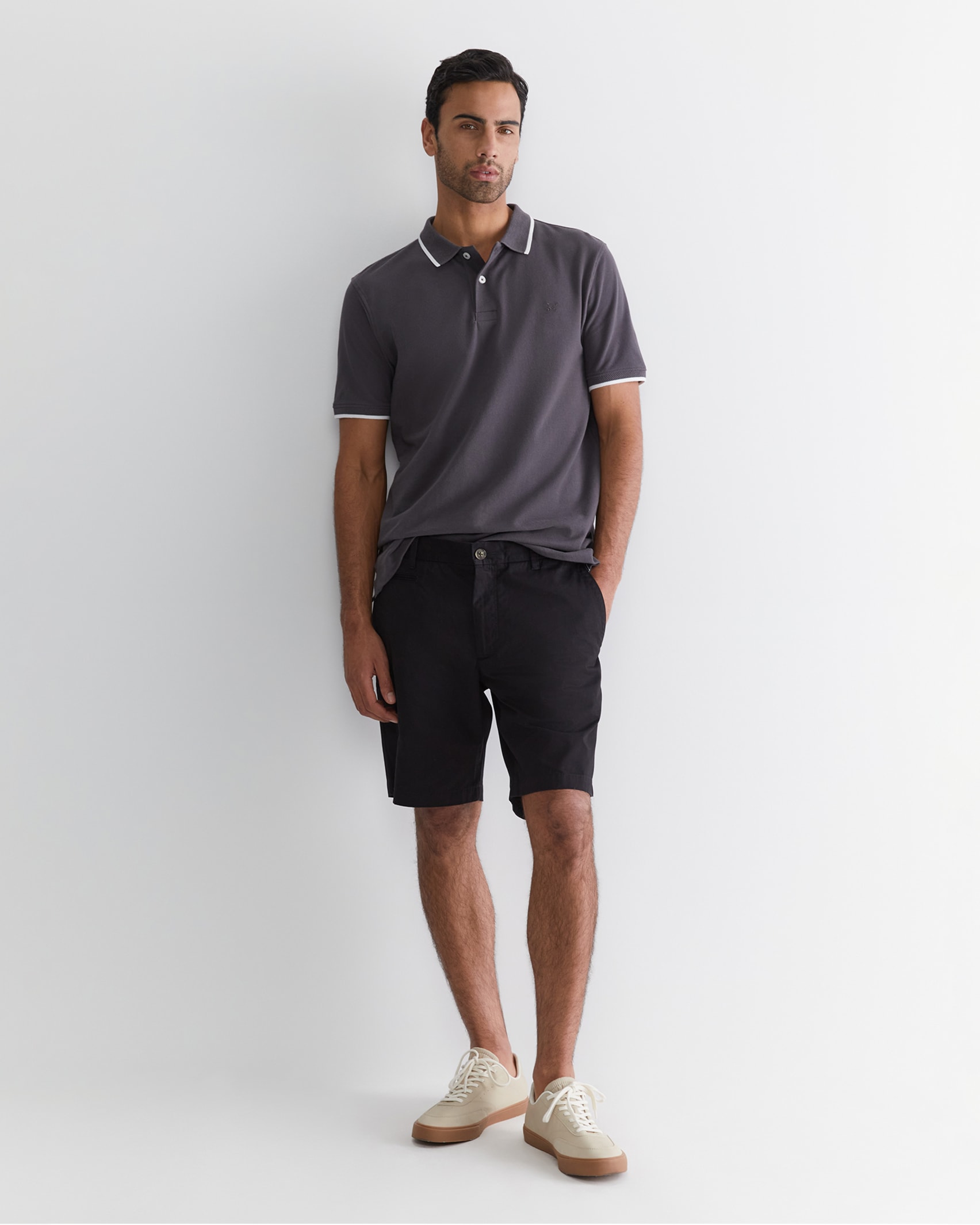 Tipped Pique Polo in CHARCOAL