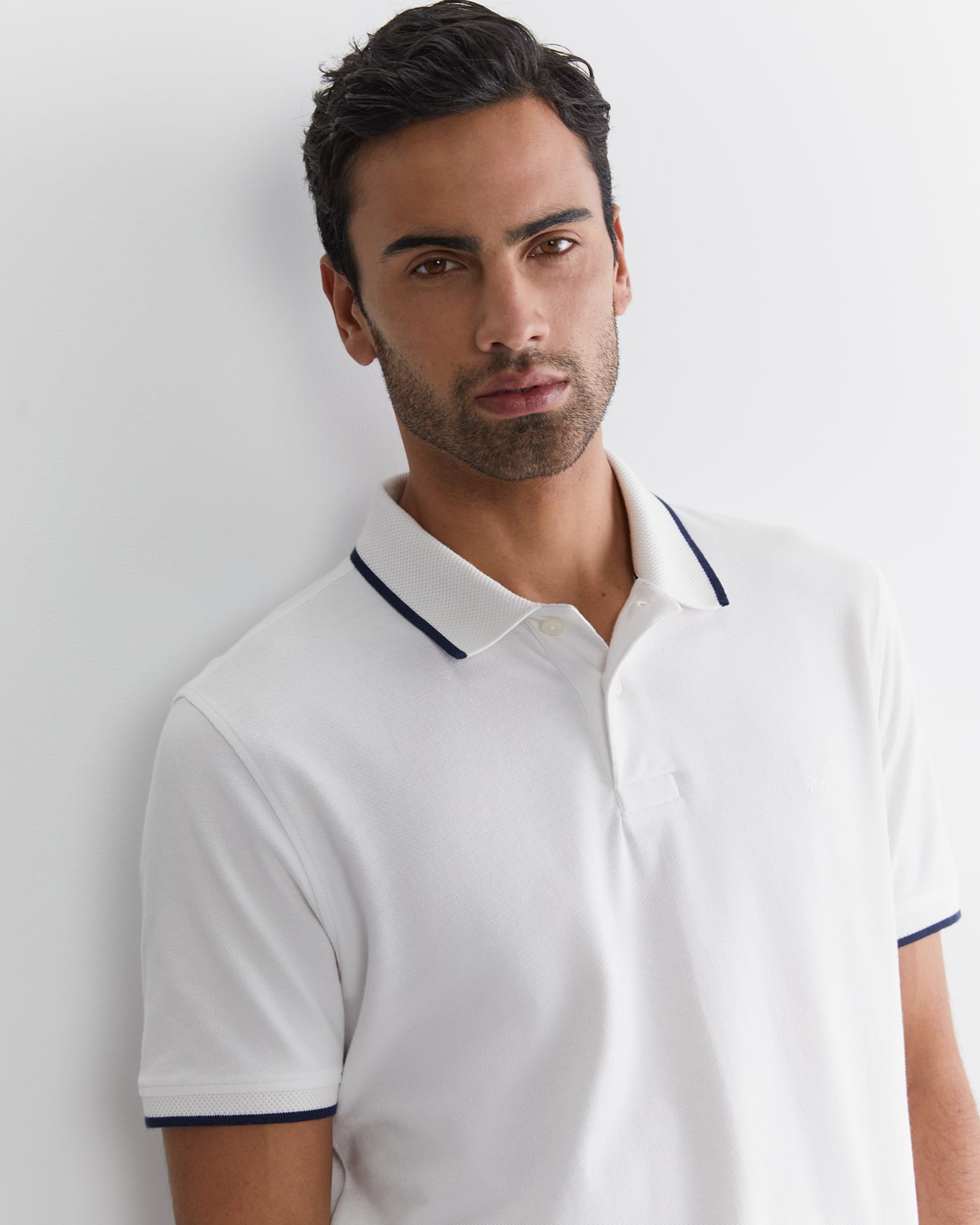 Tipped Pique Polo in WHITE
