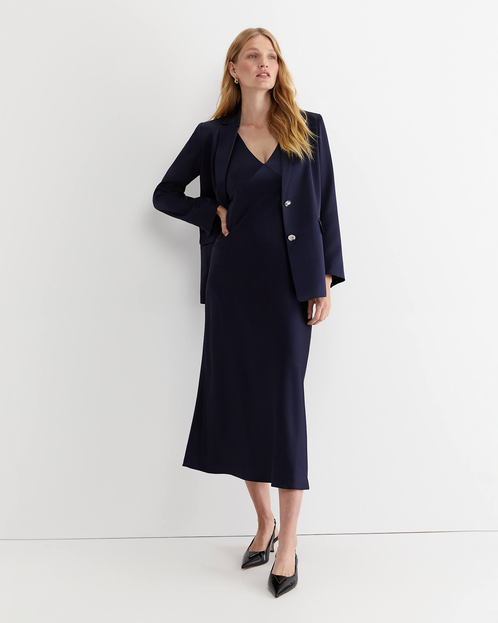 Harlow Sateen Slip Dress in NAVY