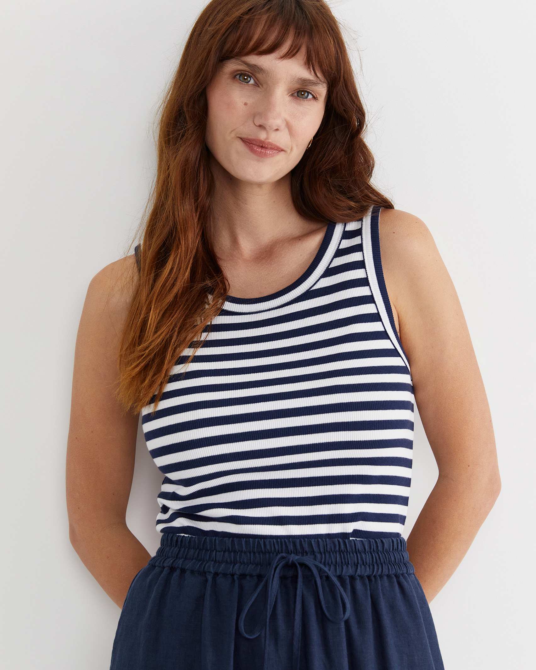 Julia Stripe Rib Tank in WHITE/NAVY