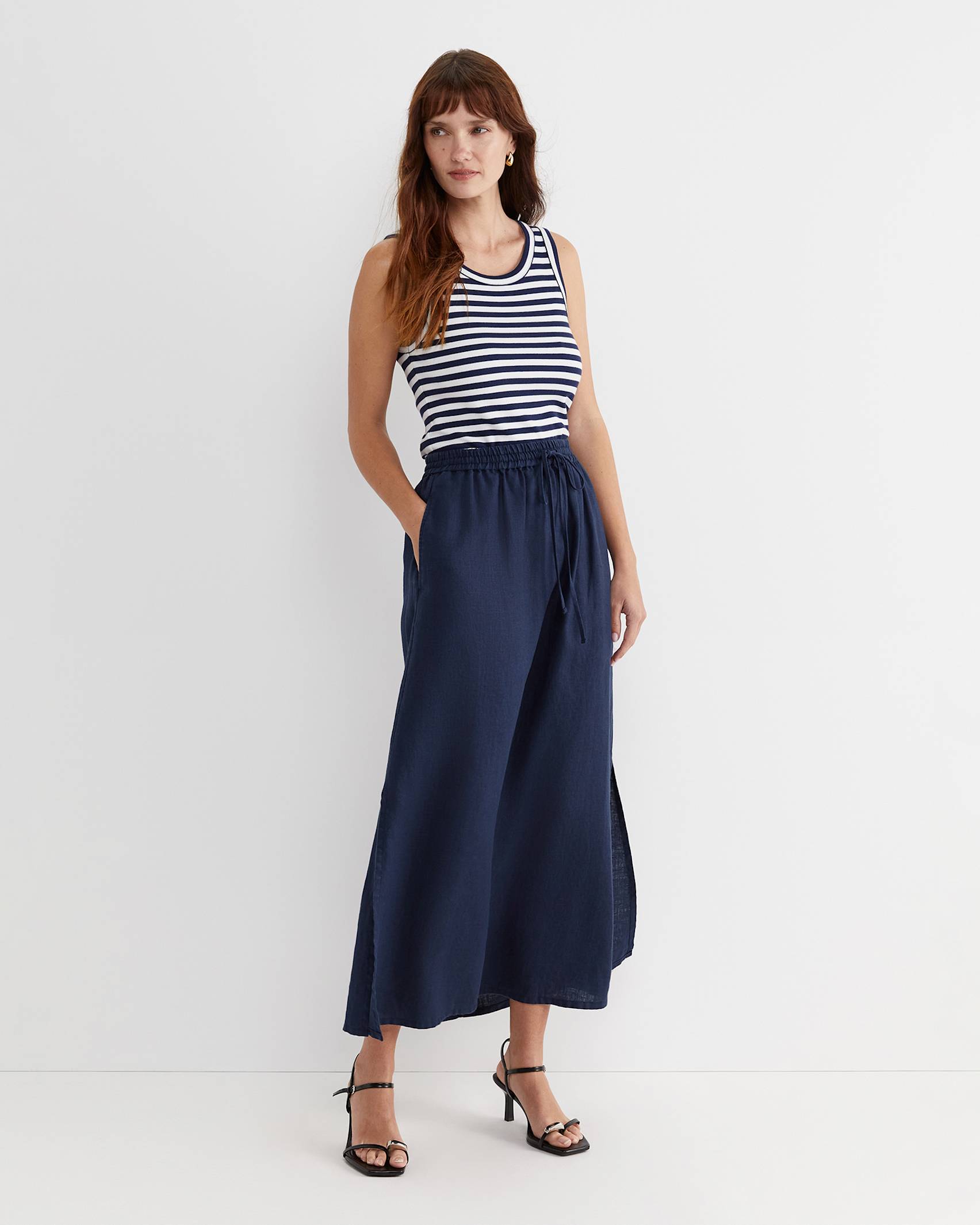 Julia Stripe Rib Tank in WHITE/NAVY