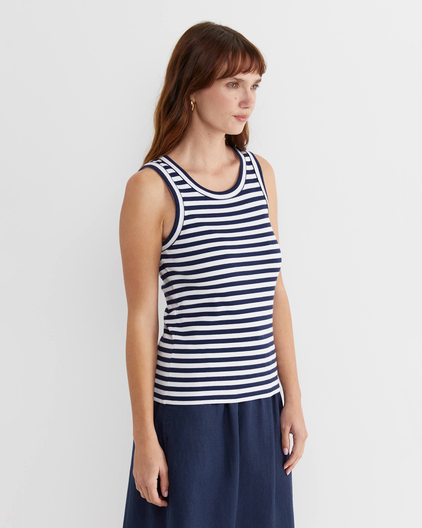 Julia Stripe Rib Tank in WHITE/NAVY