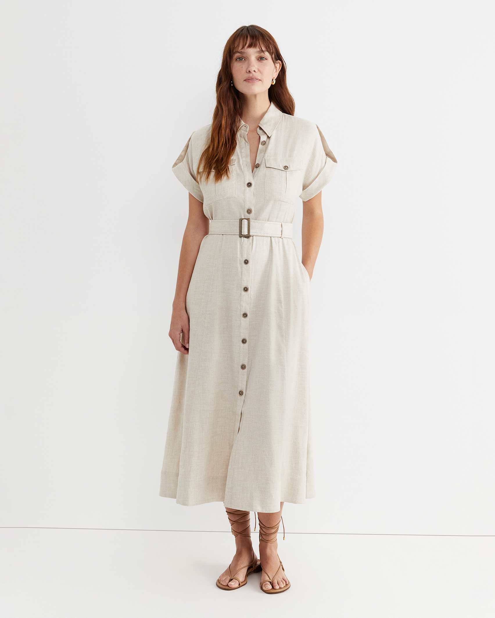 Lena Linen Safari Dress in String Sportscraft