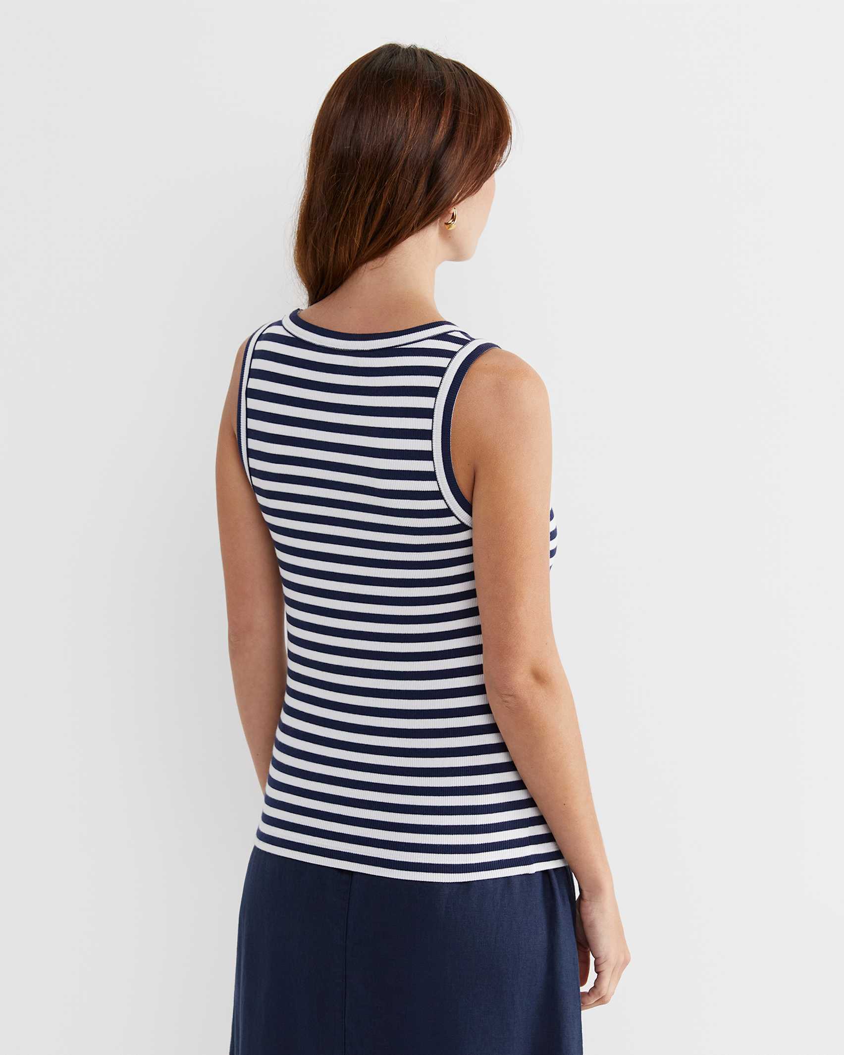 Julia Stripe Rib Tank in WHITE/NAVY