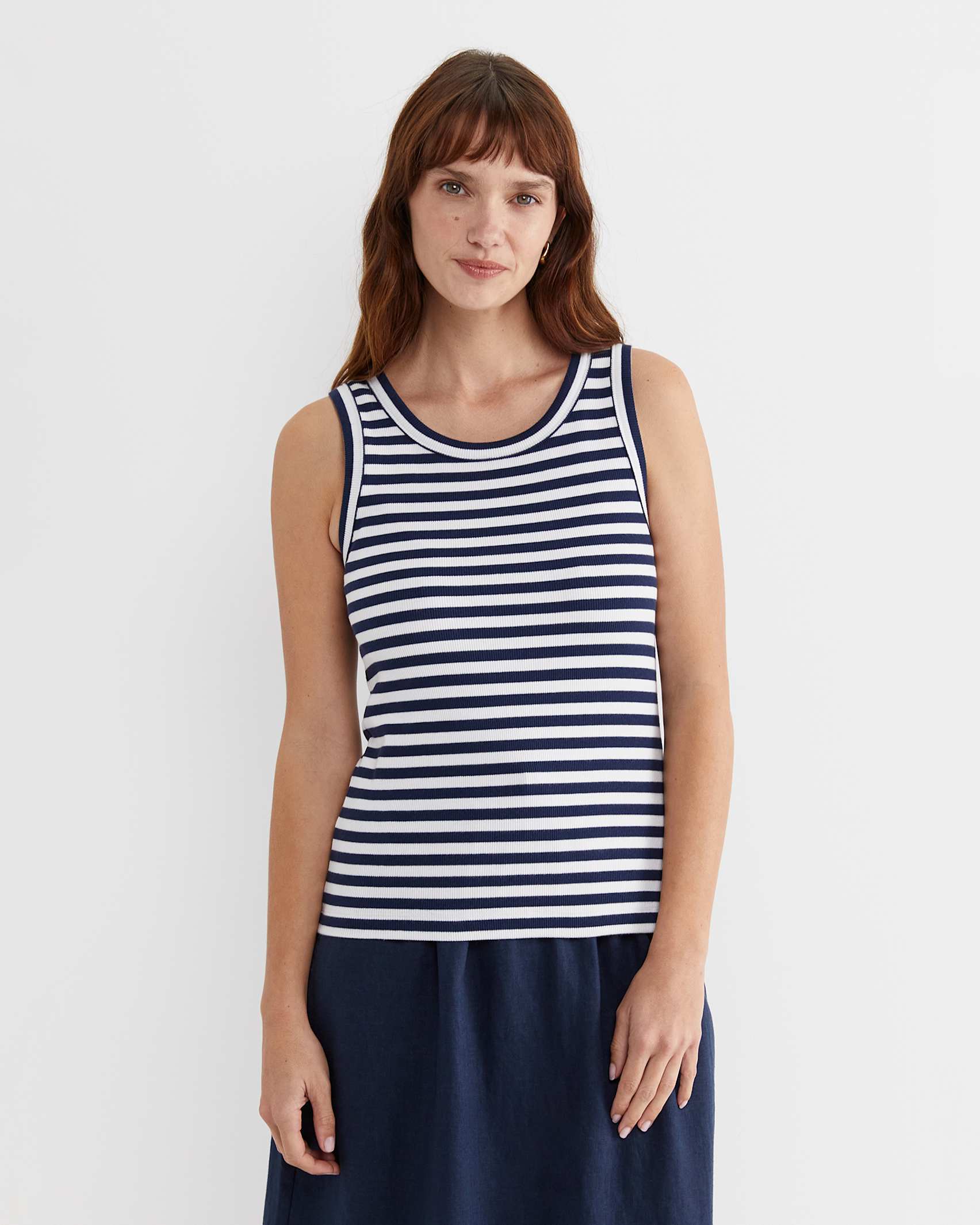 Julia Stripe Rib Tank in WHITE/NAVY
