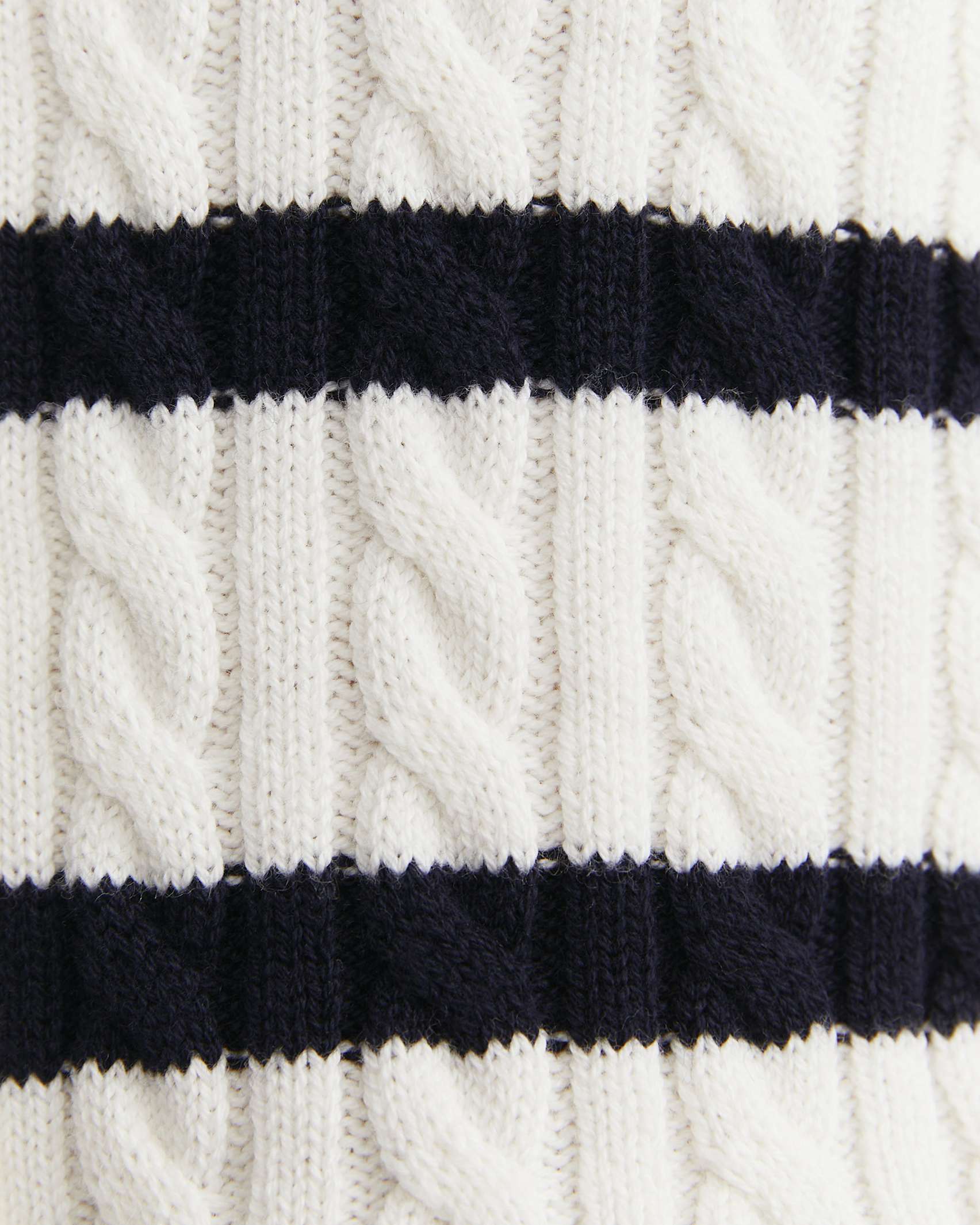 Cable Merino Cotton Cardigan in WHITE/NAVY