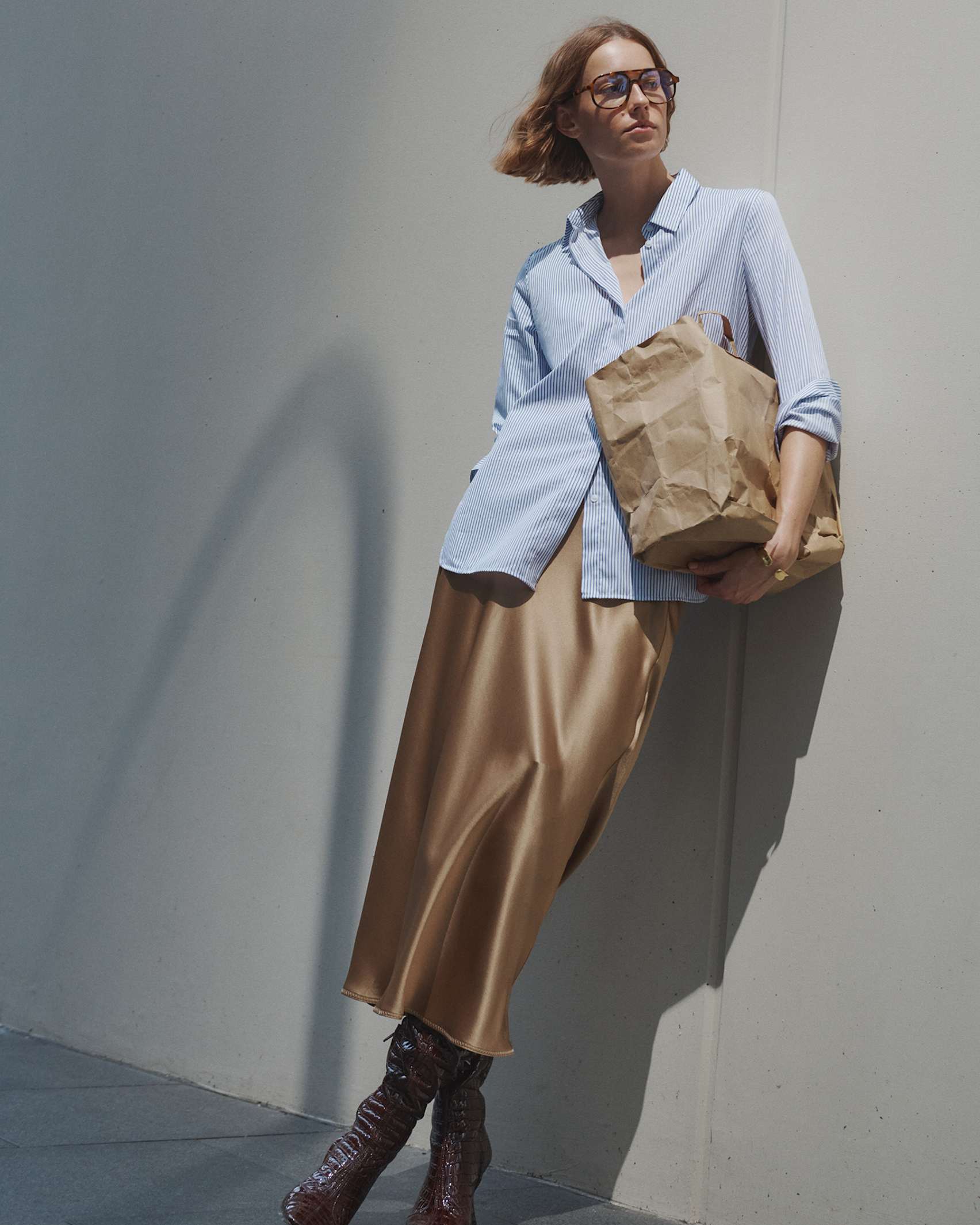 Charlotte Bias Slip Skirt in LATTE