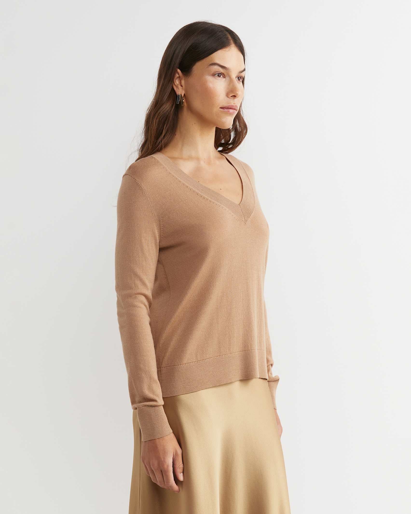 Francis Merino V-Neck Knit in TAN