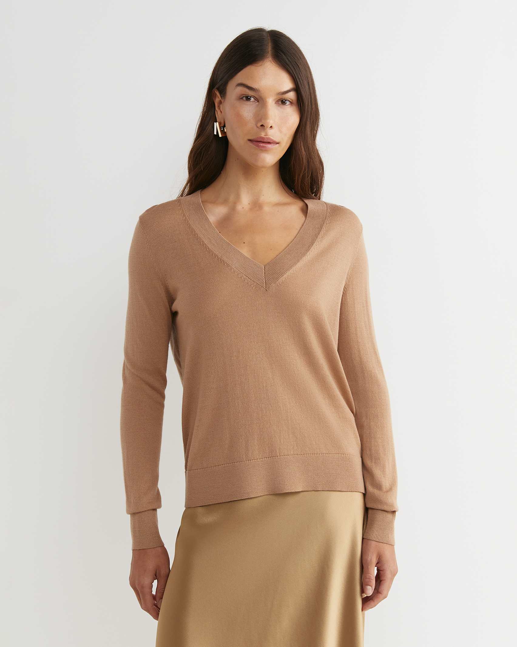 Francis Merino V-Neck Knit in TAN