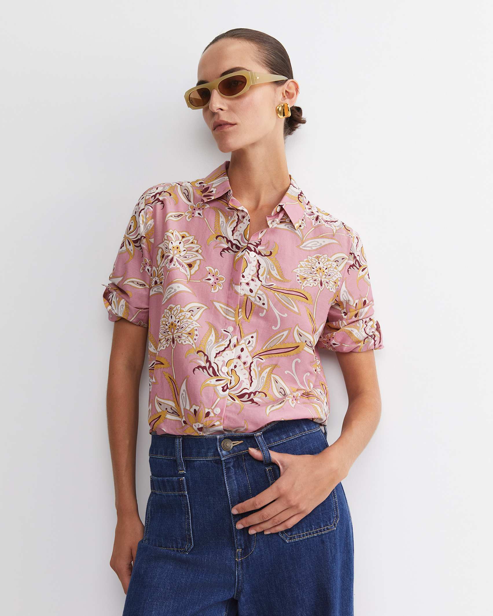 Sue Paisley Long Sleeve Cotton Silk Shirt in PINK MULTI