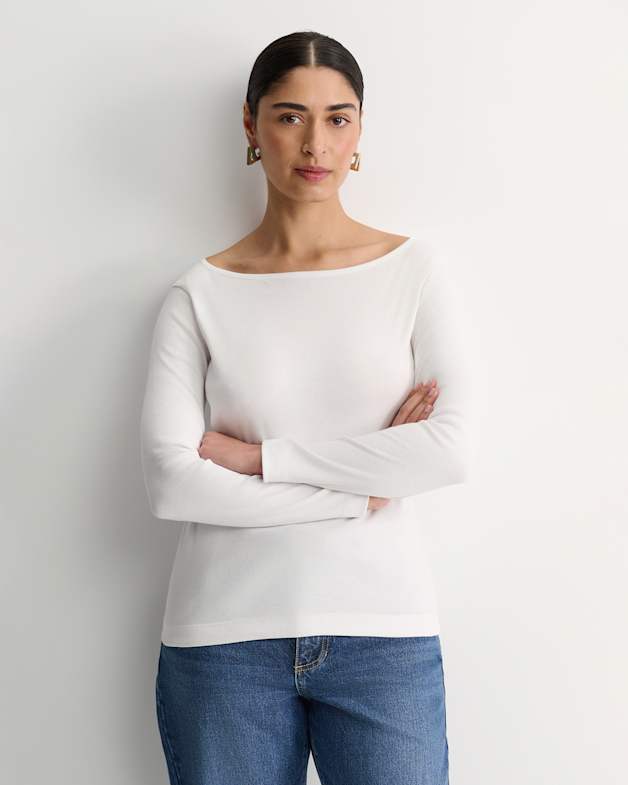 【U LAN】Heidi soft boatneck long sleeves Heidi Long Sleeve Rib Tee in White | Sportscraft