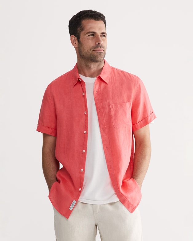 Lucky Brand Linen Short Sleeve Button Up Shirt In Huckleberry in Red for  Men