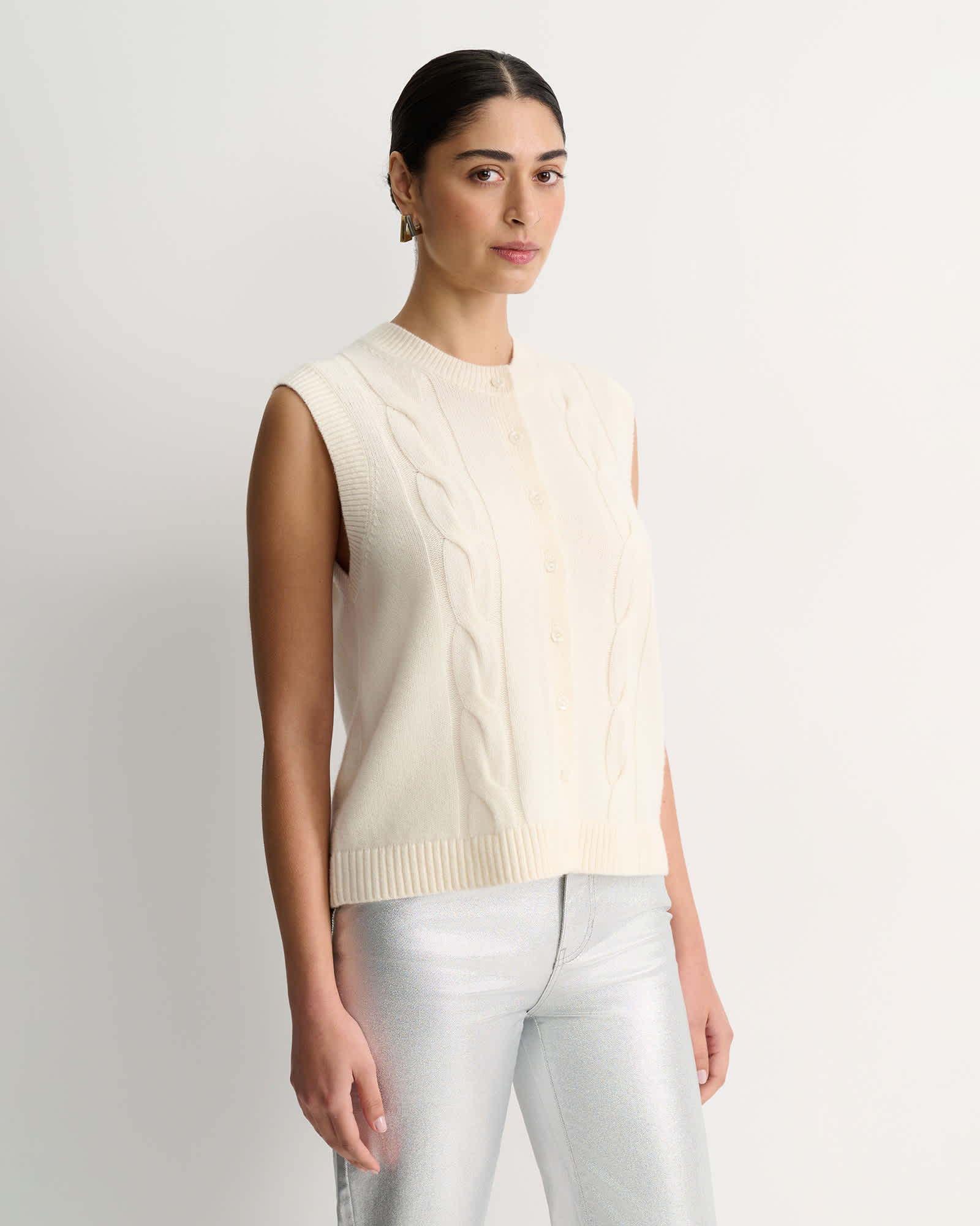 Pearl Chunky Cable Vest in Winter White | Sportscraft