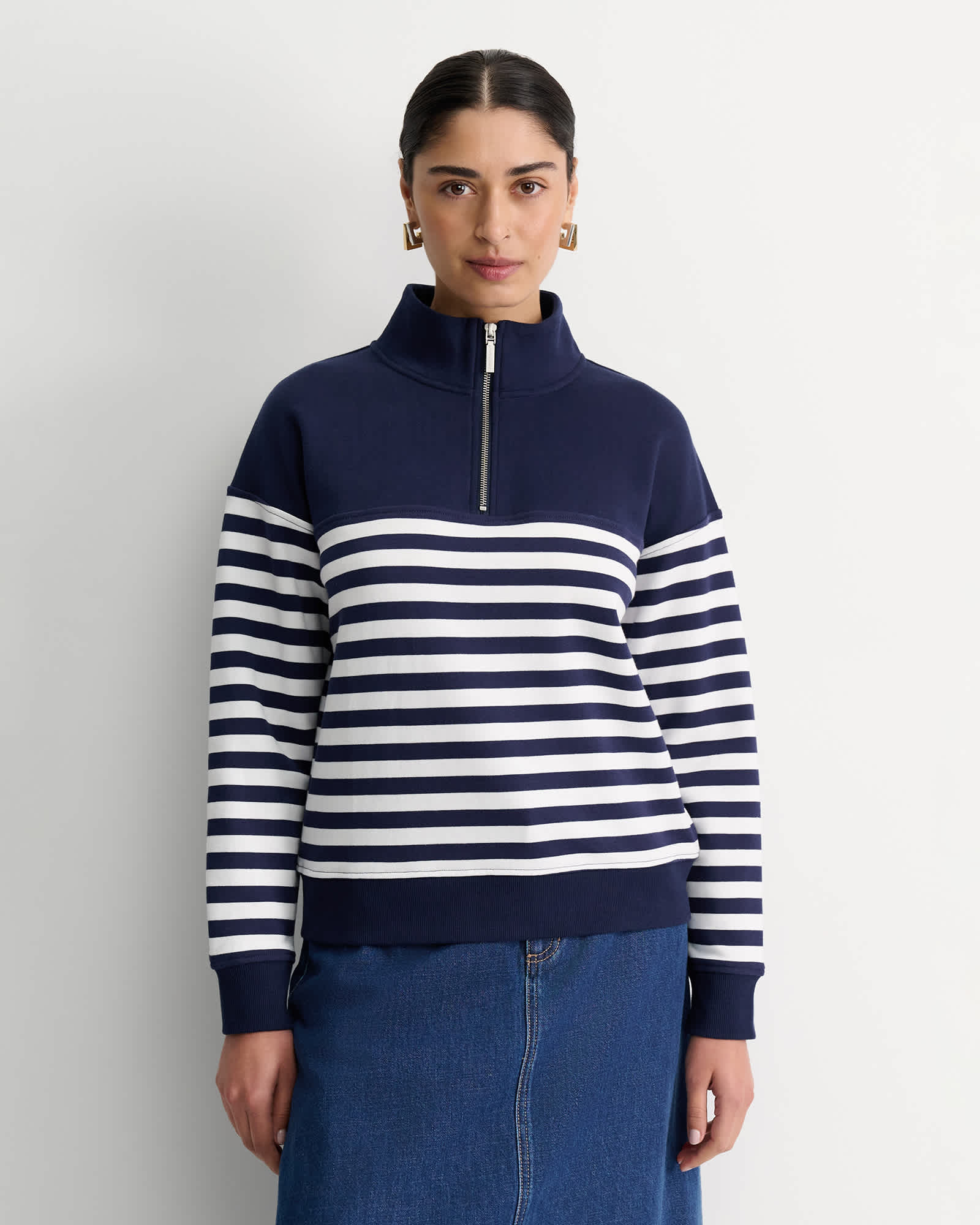 トップス plllllleeeasse stripe lightweight sweat Quarter-Zip Stripe Jumper - Midnight | Sussan