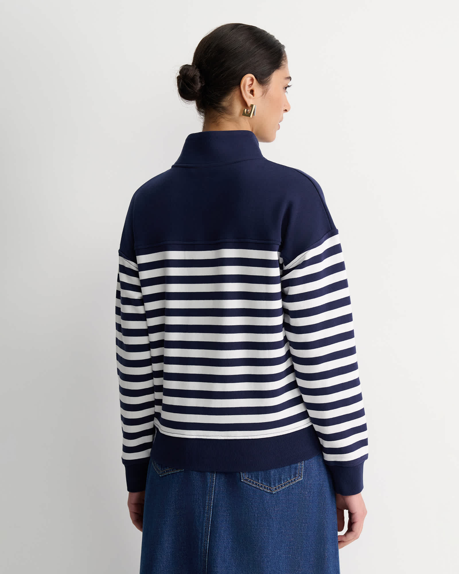 SC Stripe Quarter Zip Sweat in Navywhite | Sportscraft