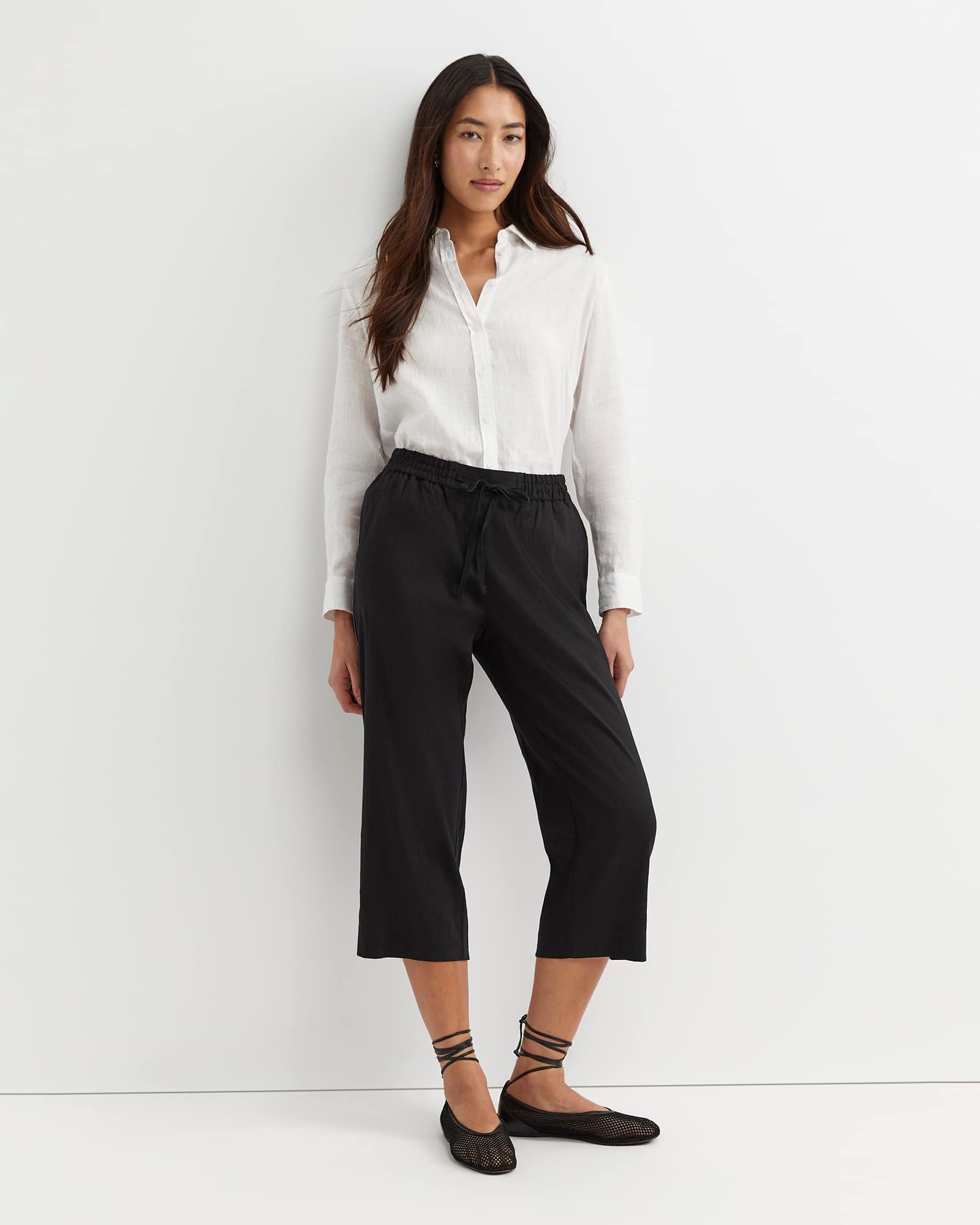 Rosa Bead Trim Crop Linen Pant