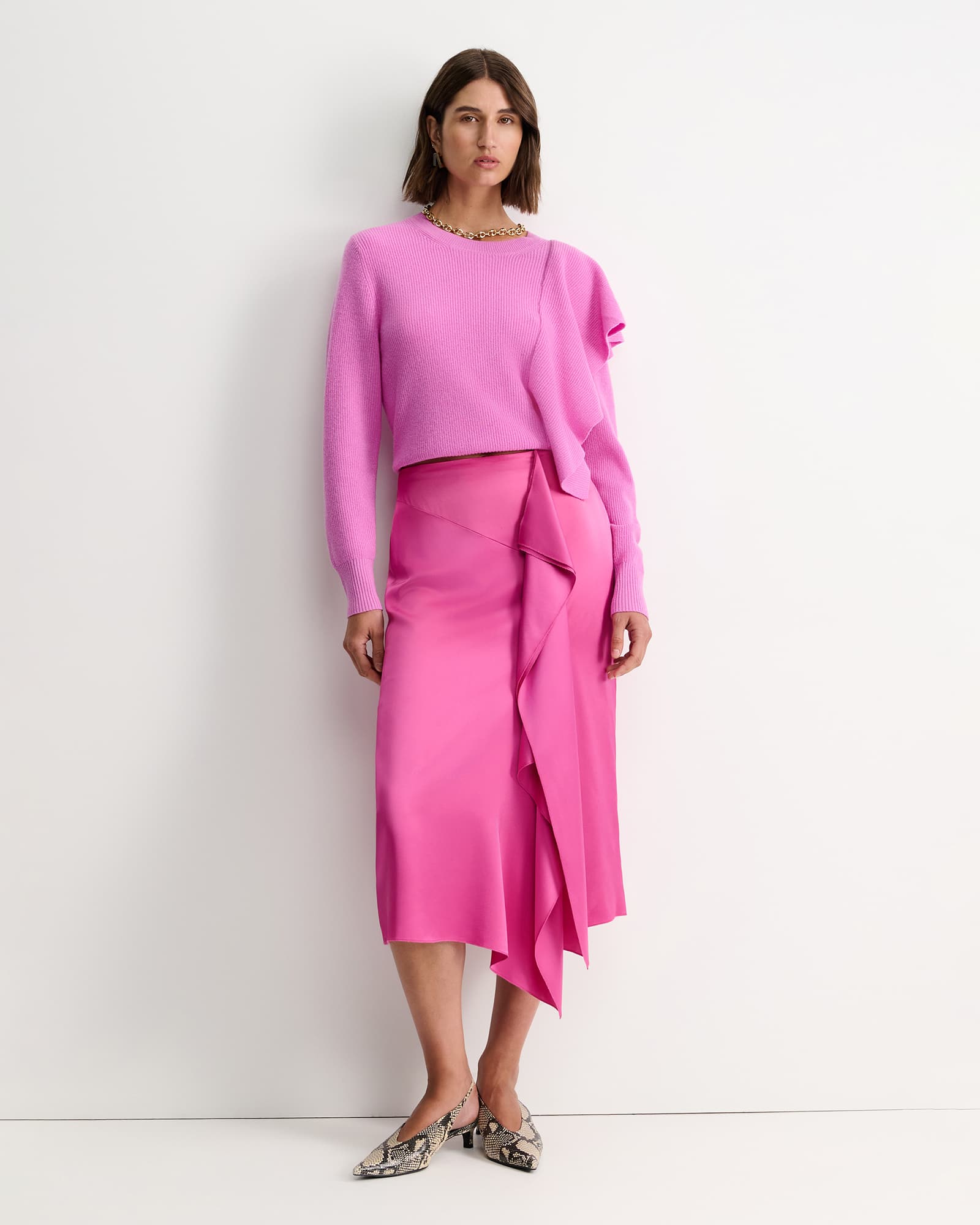 Harlow Sateen Ruffle Midi Skirt