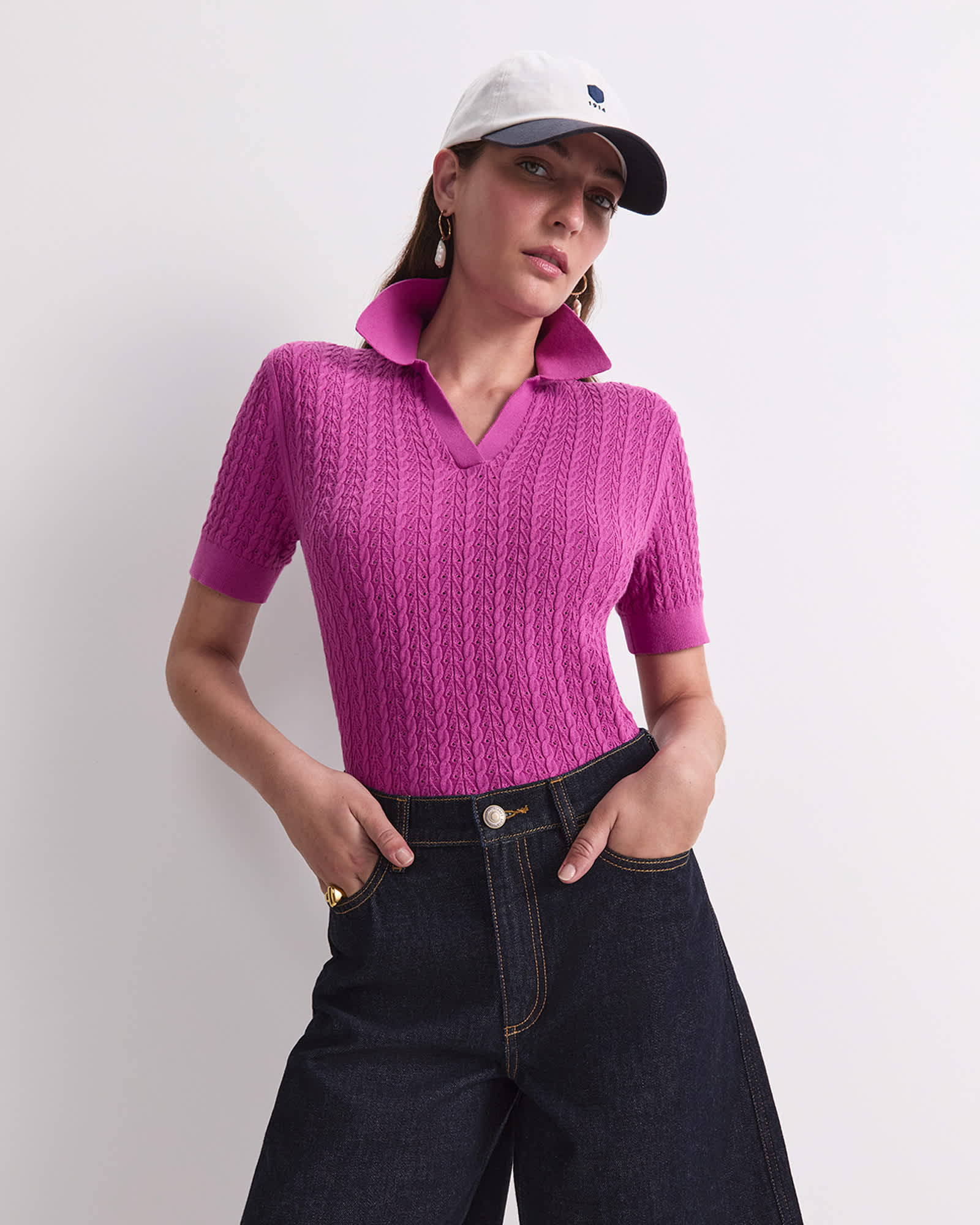 Elka Pointelle Polo Knit
