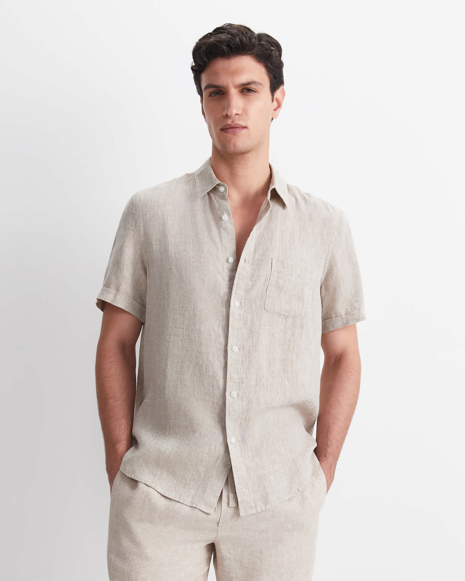 Short Sleeve Yarn-Dyed Linen Shirt