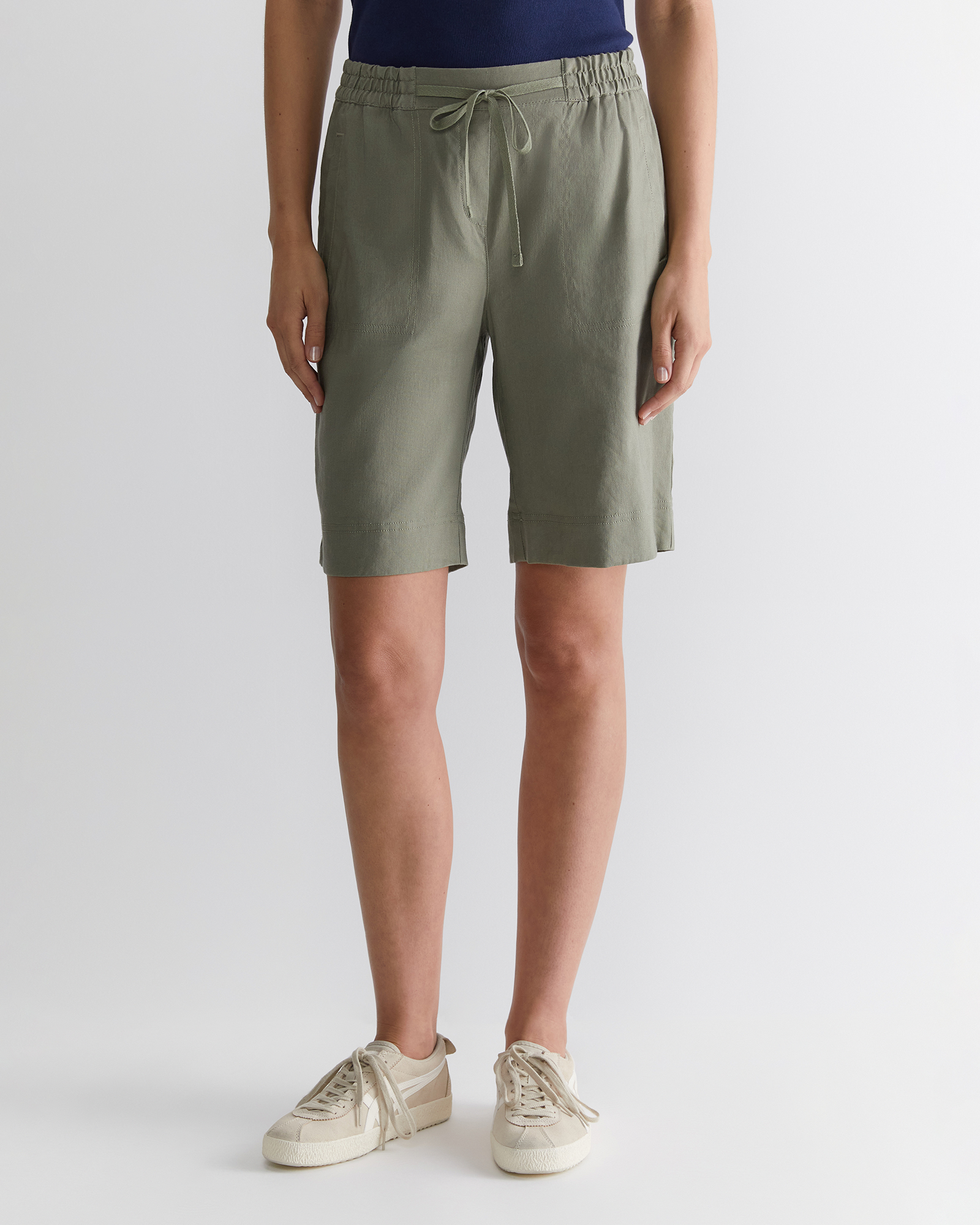 Khaki linen shorts clearance women