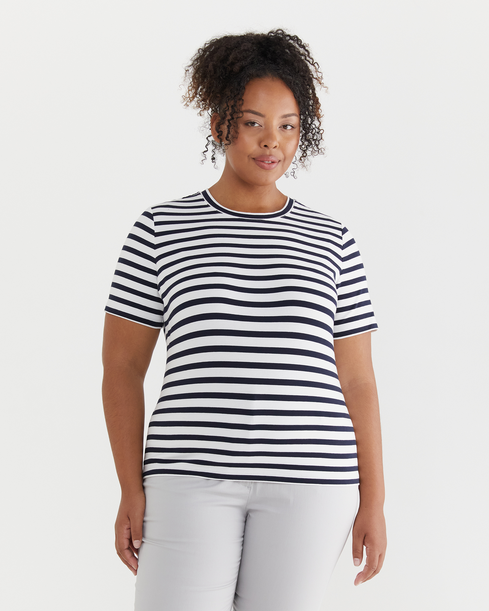 Grey and white shop striped t shirt women's