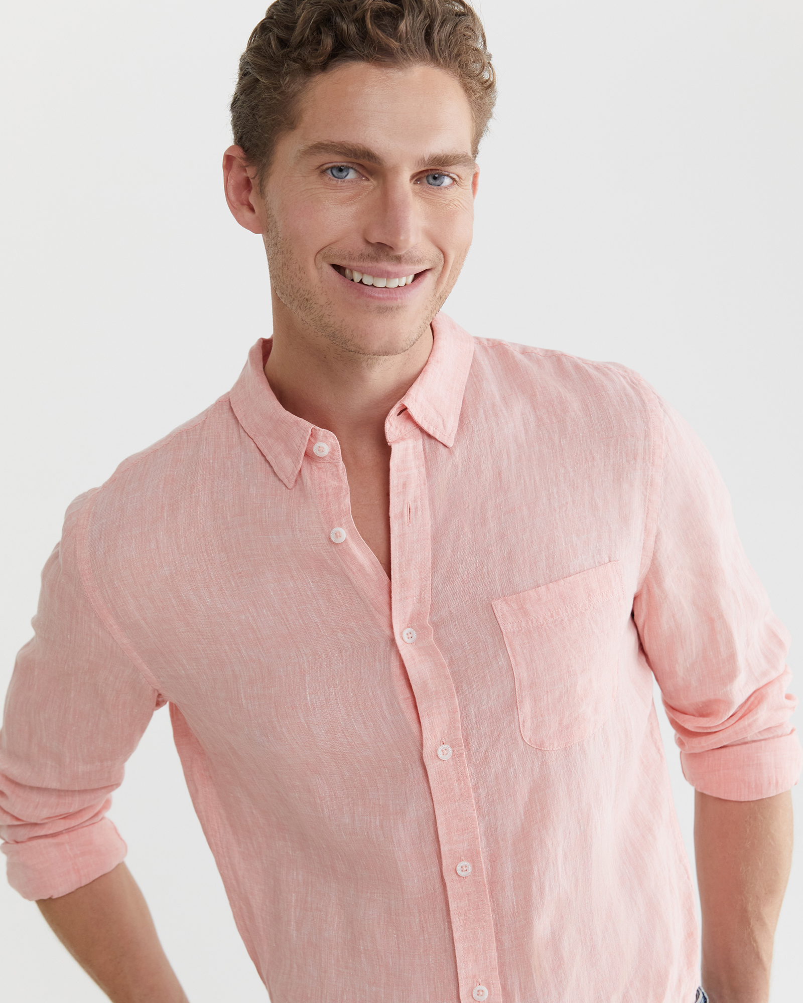 salmon pink button up