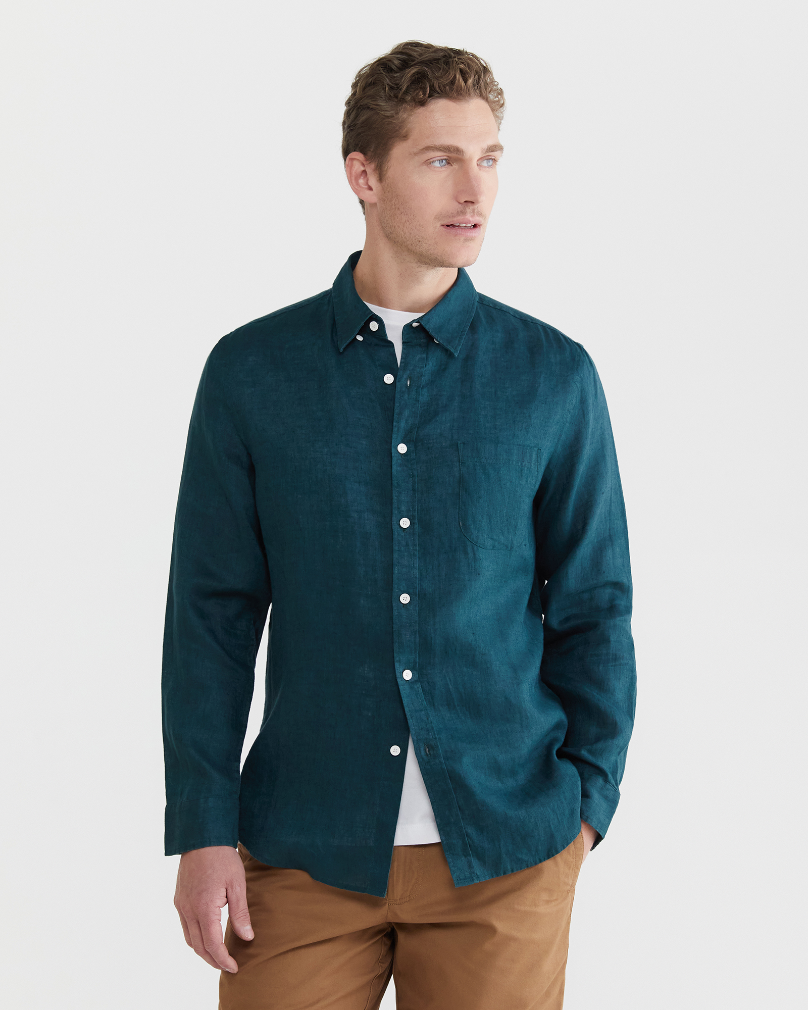 Regatta European Linen Blend Spliced Long Sleeve Shirt With Button