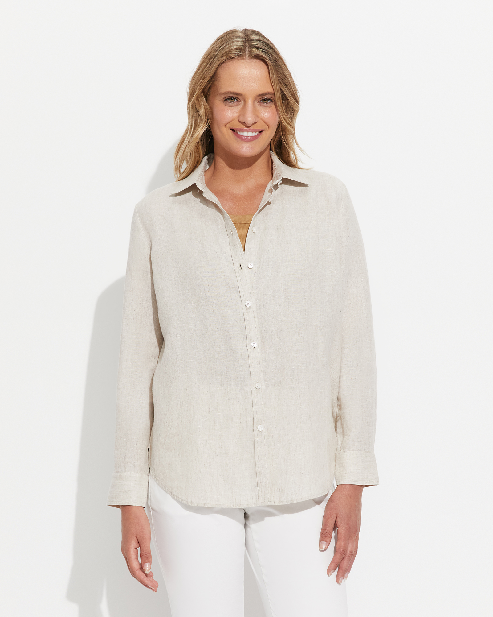 Plus size outlet white linen shirt