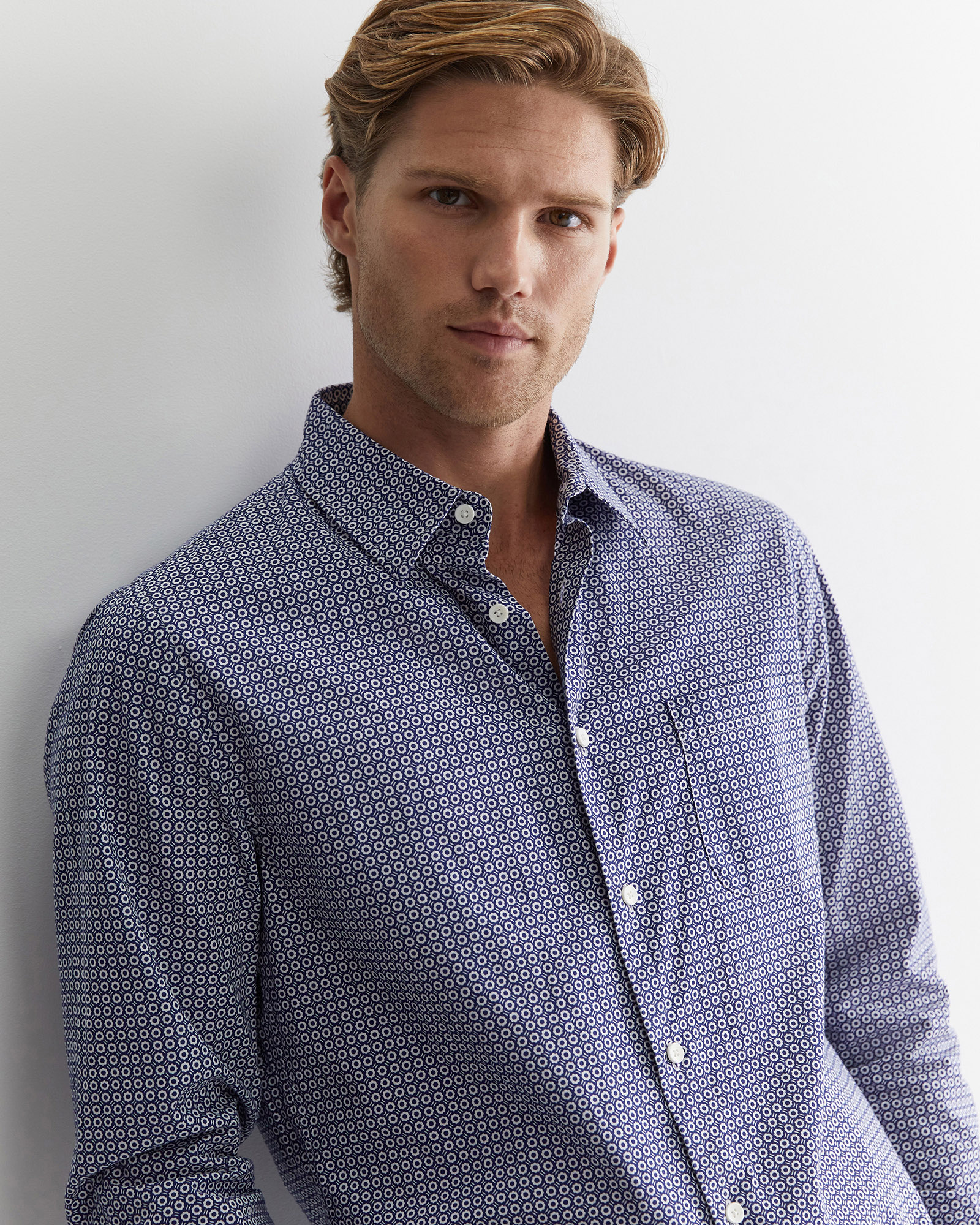 Claremont Print Shirt in Ball Point Blue | Sportscraft