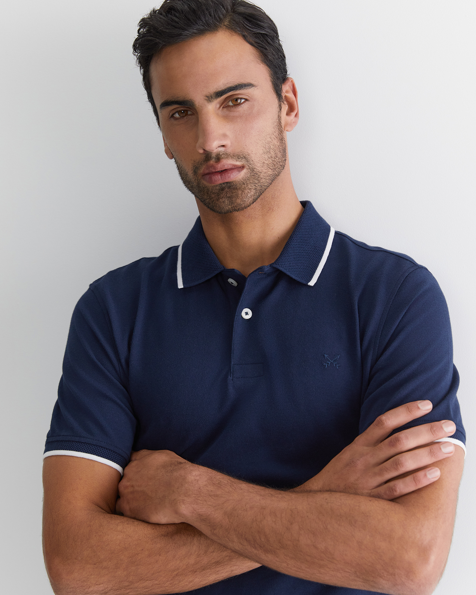 Tipped Pique Polo Navy | Sportscraft