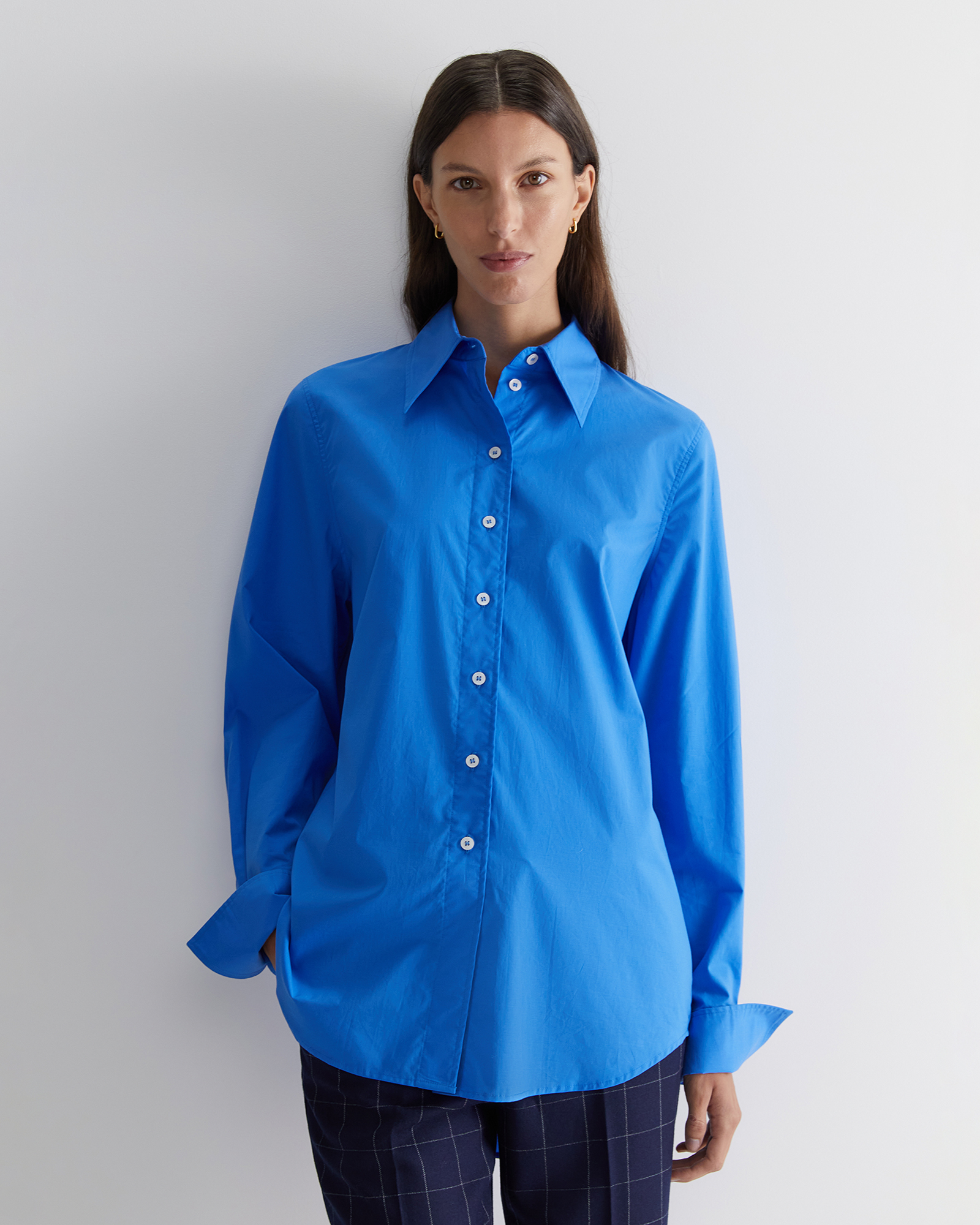 Portia Poplin Cotton Shirt in Cornflower | Sportscraft