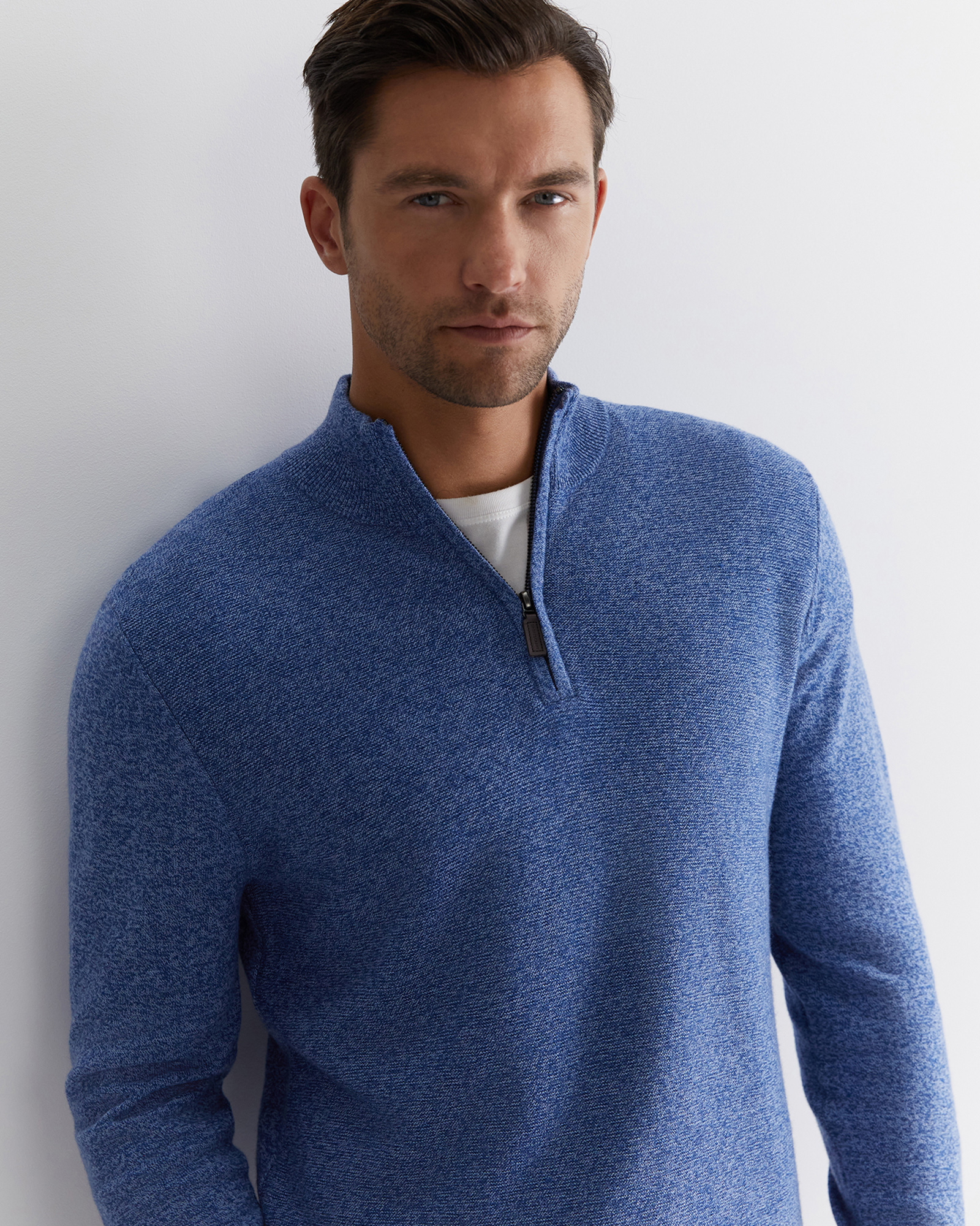 Harrison Wool Blend Quarter Zip in Dutch Blue | Sportscraft