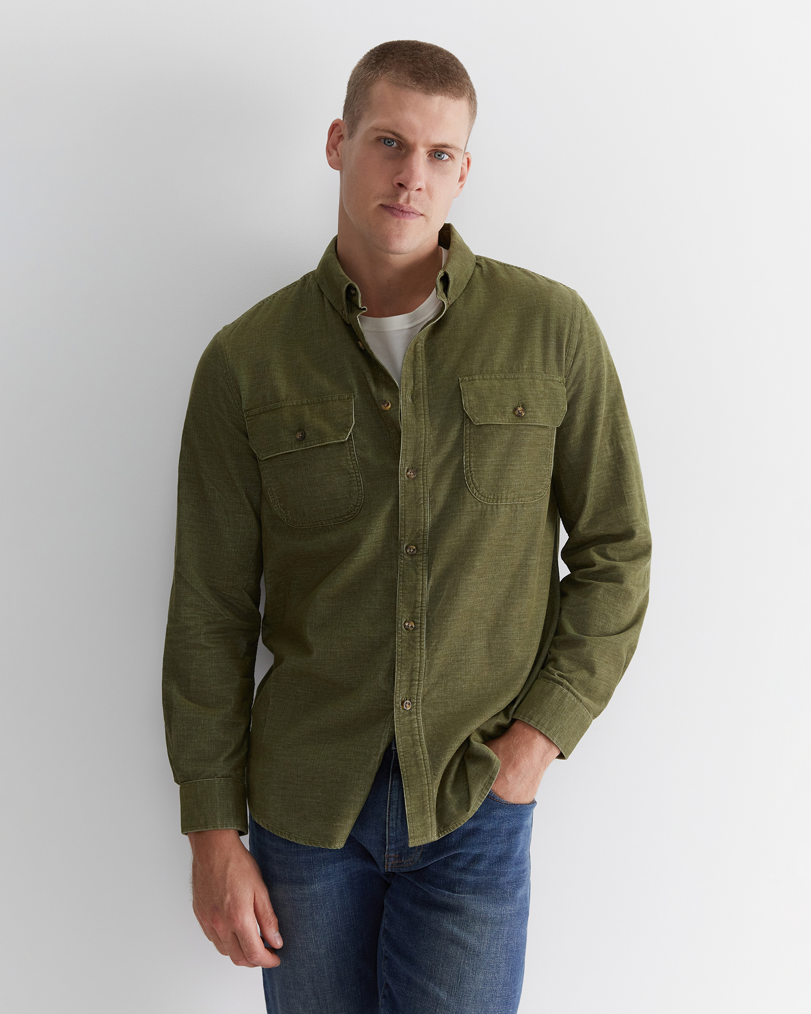 Cullen Cord Shirt in Moss | Sportscraft