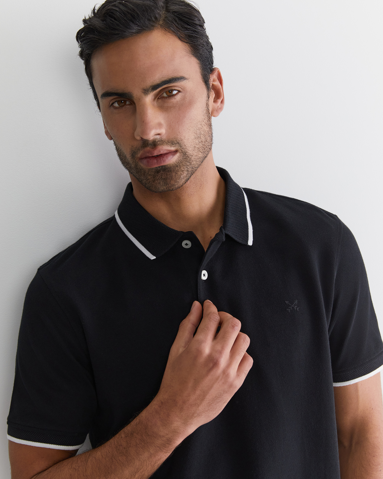 Tipped Pique Polo in Black | Sportscraft