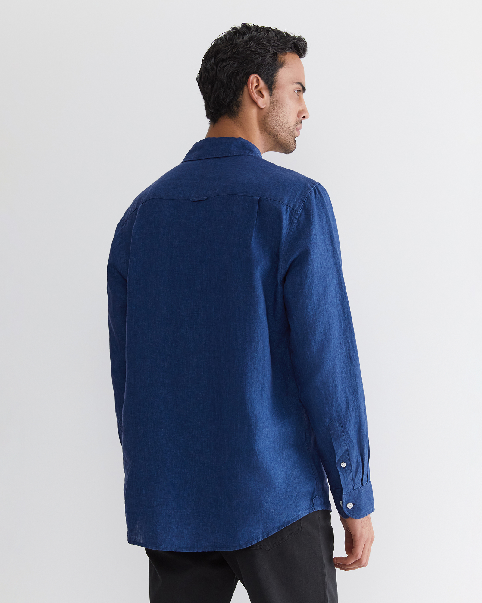 Long Sleeve Linen Shirt in Indigo | Sportscraft
