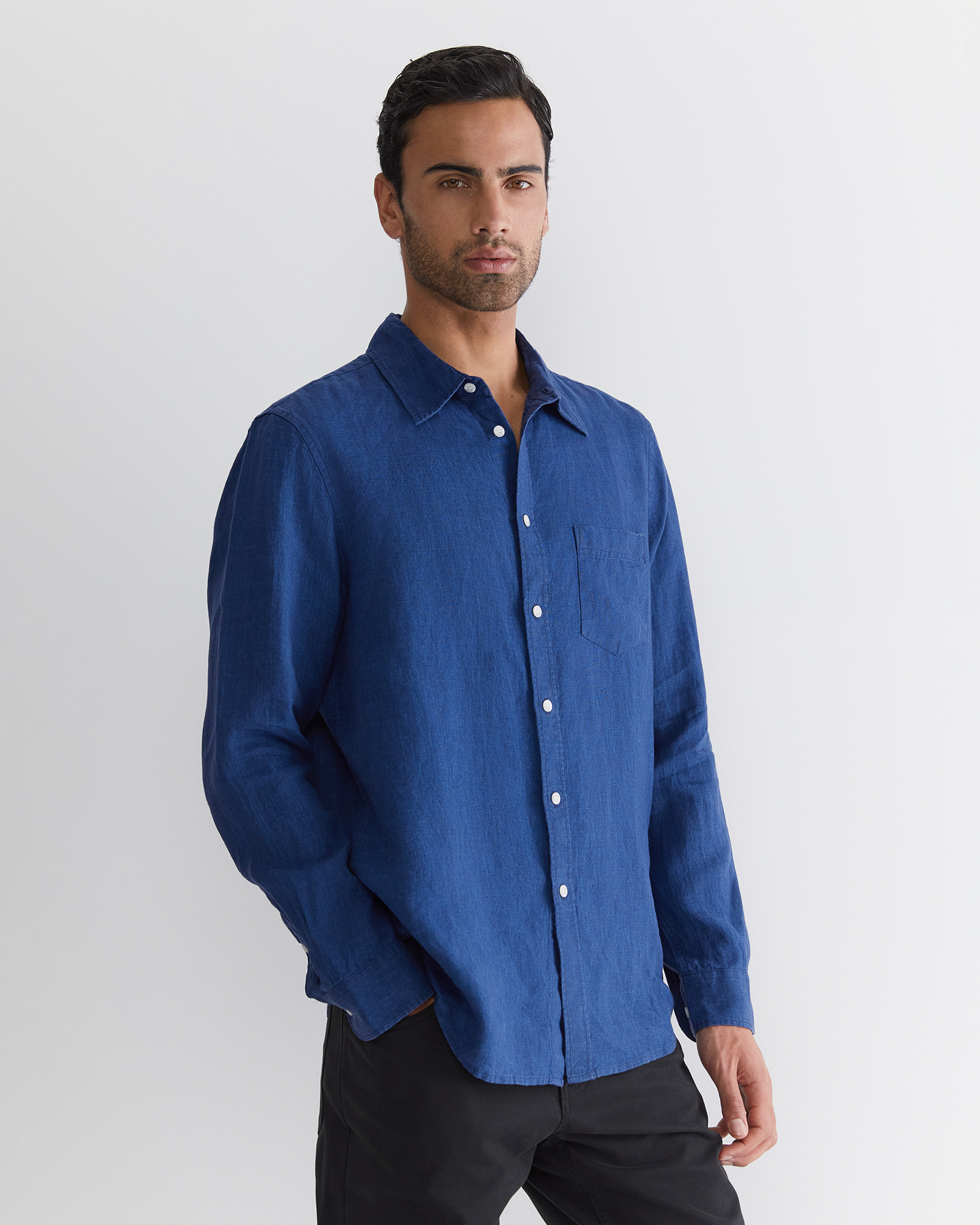 Long Sleeve Linen Shirt in Indigo | Sportscraft